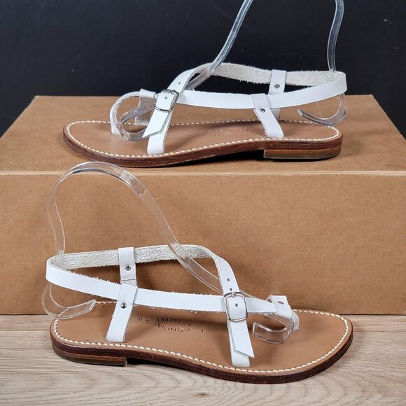 Rondini St Tropez Shoes Womens Size 6 White Leather Strappy Toe Loop Sandals - Picture 1 of 7